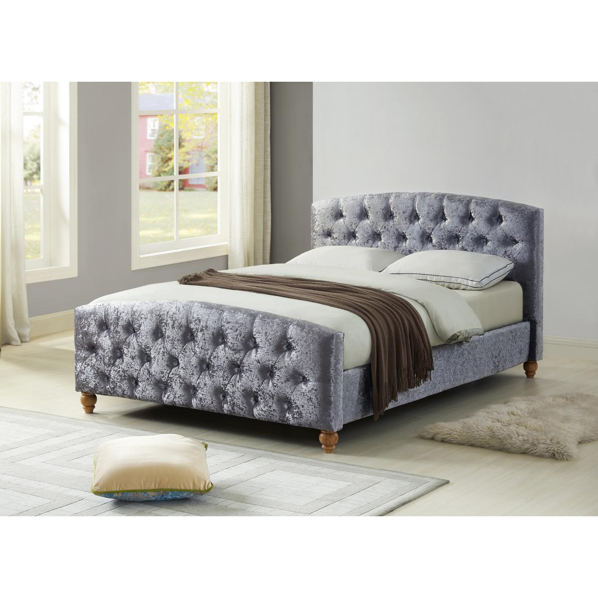 Millbrook Crushed Velvet Double Bed Silver WT Home Centre